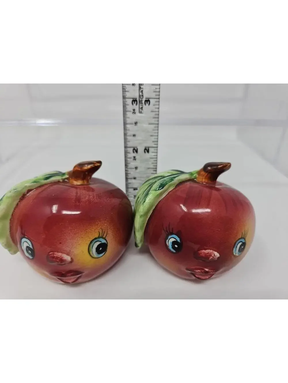 Vintage Anthropomorphic Apple Head Salt And Pepper Shakers Japan MCM Cottagecore